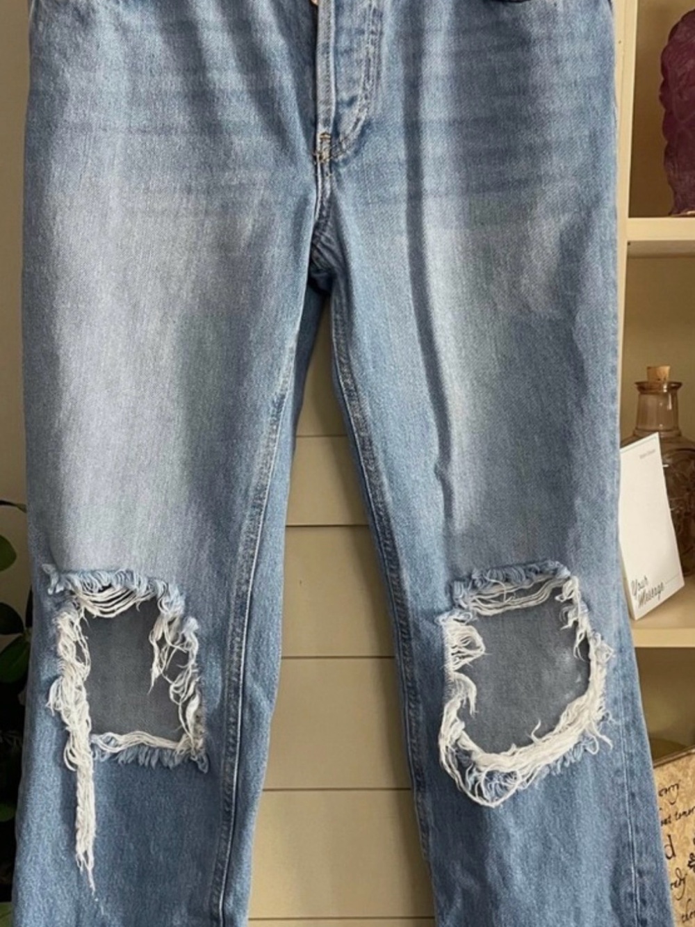 We the Free People Jeans 28 Holes Knees Wide Distressed Button Fly